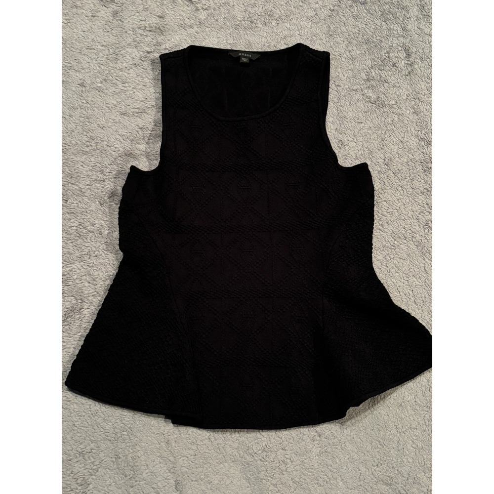 Guess Top Womens Medium Black Sleeveless Keyhole Tank Shirt Heavyweight Stretch